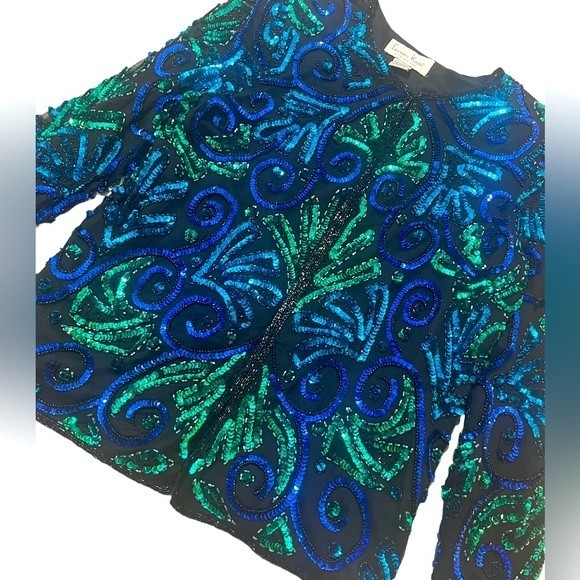 Laurence Kazar Vintage Beaded Silk Sequin Jacket 80s Glam Medium - Picture 3 of 10